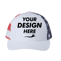 Kati Printed Mesh Trucker Cap, White / Usa Flag / Usa Flag, Front view, Mockup