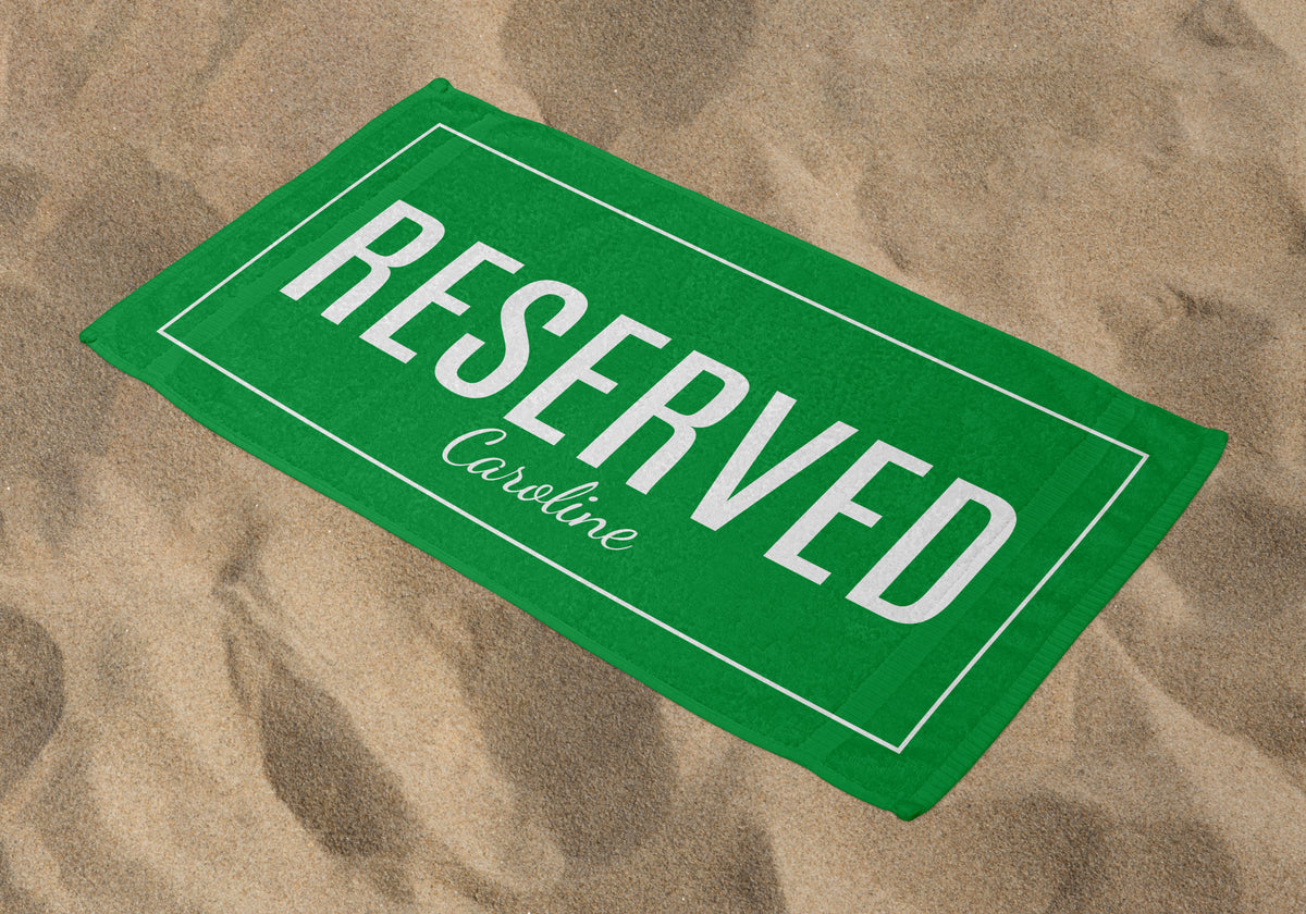 Personalized Reserved Beach Towel, Kelly Standart Beach Towel, Kelly Premium Beach Towel
