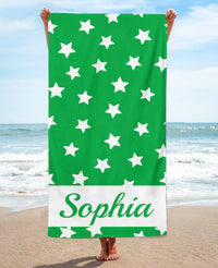 Personalized Star Patterned Beach Towel, Kelly Standart Beach Towel, Kelly Premium Beach Towel