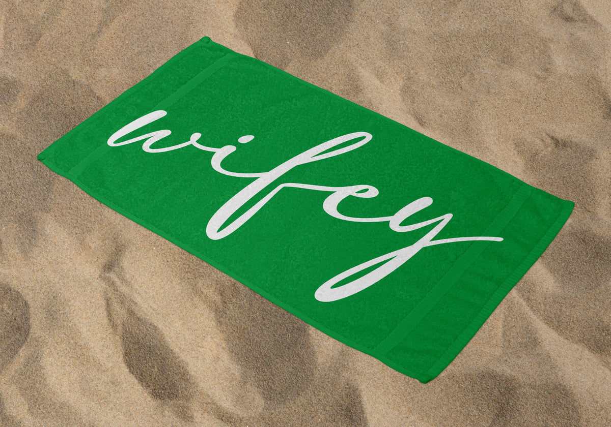 Personalized Wifey Beach Towel, Kelly Standart Beach Towel, Kelly Premium Beach Towel