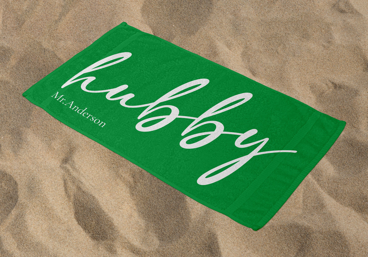 Personalized Hubby Beach Towel, Kelly Standart Beach Towel, Kelly Premium Beach Towel