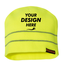 Kishigo High Viz Reflective Beanie, Lime, Front view, Mockup
