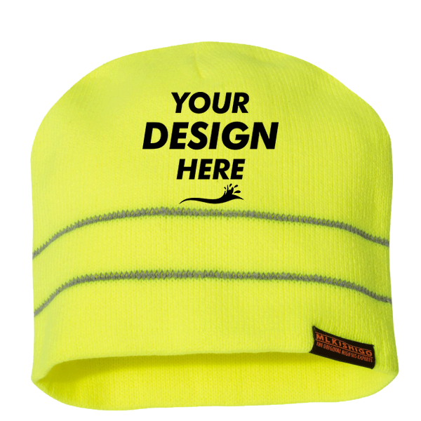 Kishigo High Viz Reflective Beanie, Lime, Front view, Mockup
