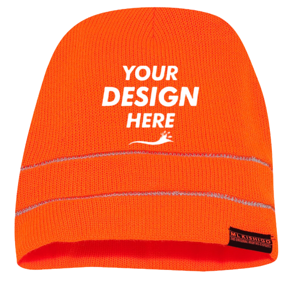 Kishigo High Viz Reflective Beanie, Orange, Front view, Mockup