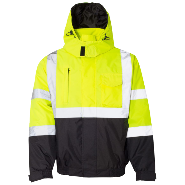 Kishigo Unisex Economy Bomber Jacket, Lime, Front view