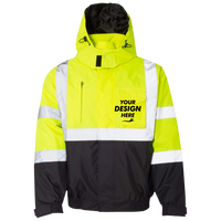 Kishigo Unisex Economy Bomber Jacket, Lime, Front view, Mockup