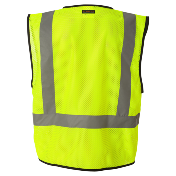 Kishigo Unisex Economy Single Pocket Hook-and-Loop Mesh Vest, Lime, Back view