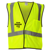 Kishigo Unisex Economy Single Pocket Hook-and-Loop Mesh Vest, Lime, Front view, Mockup