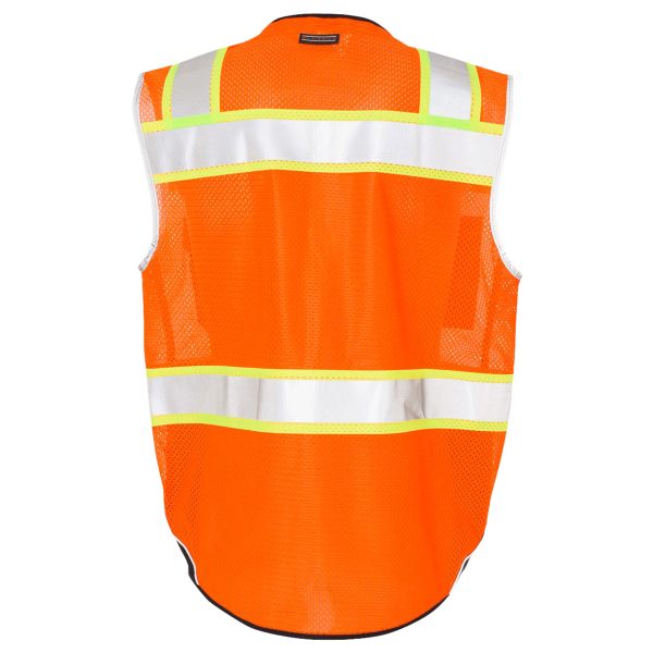 Kishigo Unisex Premium Black Series® Black Bottom Class 2 Vest, Orange, Back view