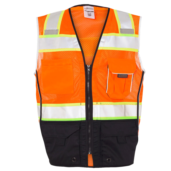 Kishigo Unisex Premium Black Series® Black Bottom Class 2 Vest, Orange, Front view