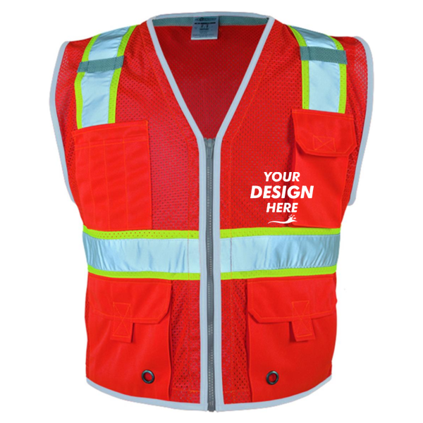 Kishigo Unisex Premium Brilliant Series® Heavy-Duty Class 2 Vest, Fluorescent Red (1710), Front view, Mockup
