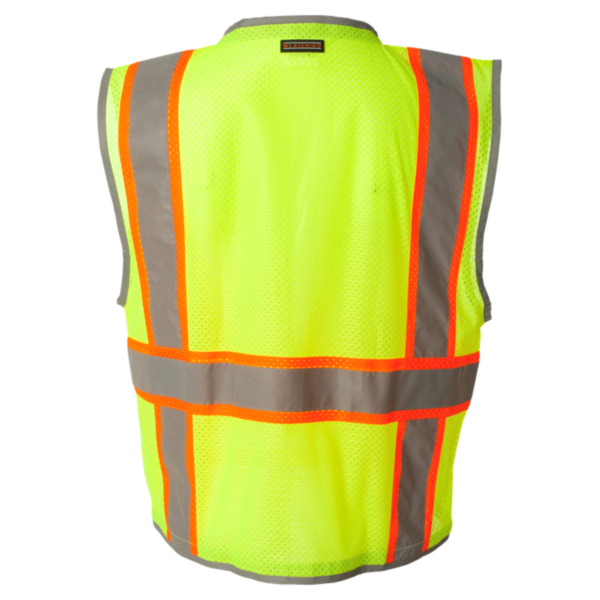Kishigo Unisex Premium Brilliant Series® Heavy-Duty Class 2 Vest, Lime, Back view