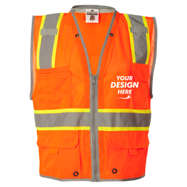 Kishigo Unisex Premium Brilliant Series® Heavy-Duty Class 2 Vest, Orange, Front view, Mockup
