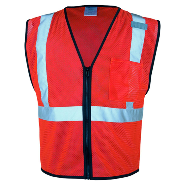 Kishigo Unisex Single Pocket Zipper Mesh Class 2 Vest, Fluorescent Red (1719), Front view