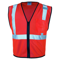 Kishigo Unisex Single Pocket Zipper Mesh Class 2 Vest, Fluorescent Red (1719), Front view