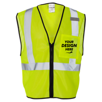 Kishigo Unisex Single Pocket Zipper Mesh Class 2 Vest, Lime, Front view, Mockup