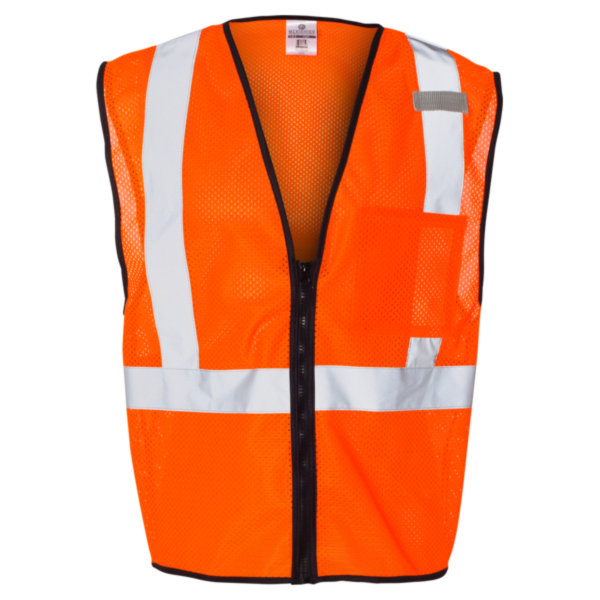 Kishigo Unisex Single Pocket Zipper Mesh Class 2 Vest, Orange, Front view