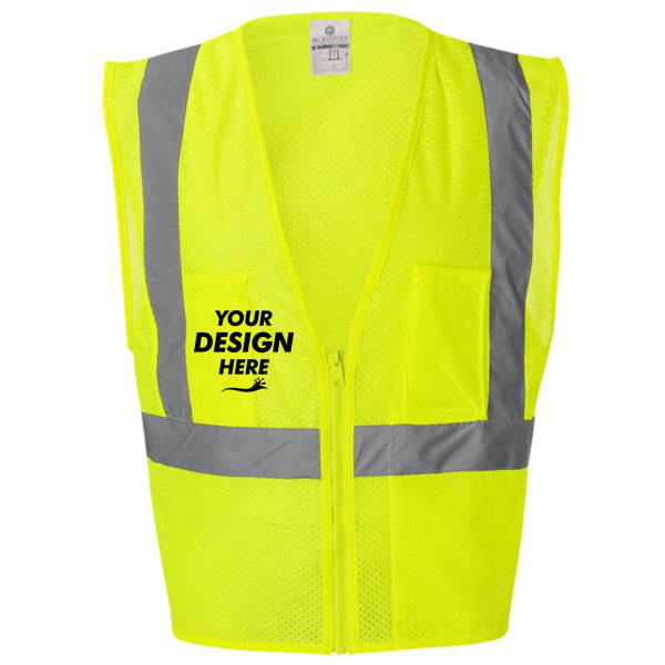Kishigo Unisex Ultra-Cool™ Mesh Vest with Pockets, Orange, Front view, Mockup