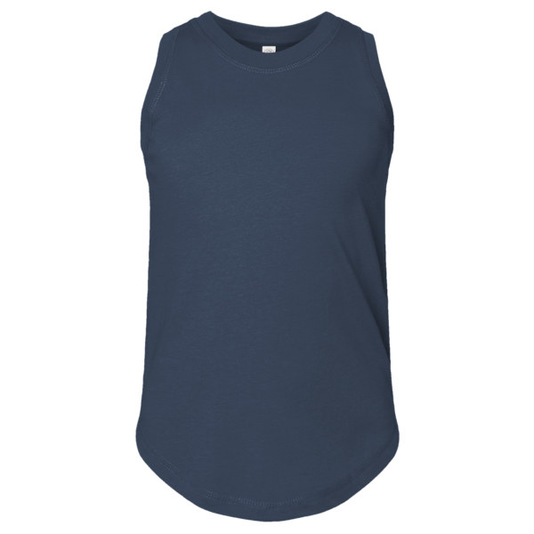 LAT Girls' Relaxed Fine Jersey Tank, Denim, Front view