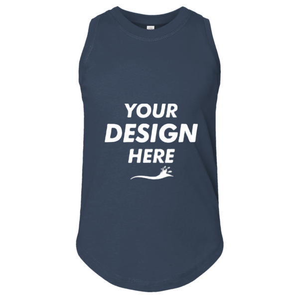 LAT Girls' Relaxed Fine Jersey Tank, Denim, Front view, Mockup