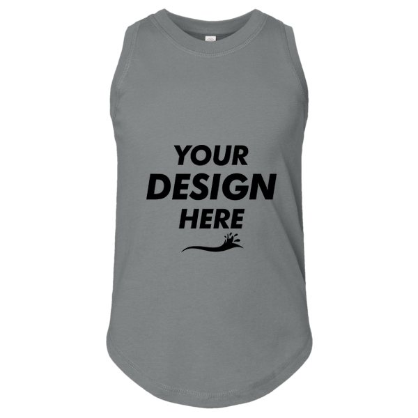 LAT Girls' Relaxed Fine Jersey Tank, Granite Heather, Front view, Mockup