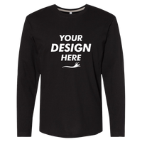 LAT Men's Fine Jersey Long Sleeve Tee, Black / Black, Front view, Mockup