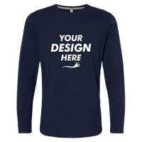 LAT Men's Fine Jersey Long Sleeve Tee, Navy / Navy, Front view, Mockup