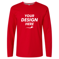 LAT Men's Fine Jersey Long Sleeve Tee, Red / Red, Front view, Mockup