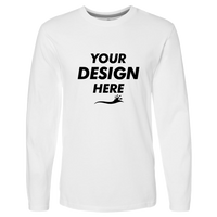 LAT Men's Fine Jersey Long Sleeve Tee, White / White, Front view, Mockup