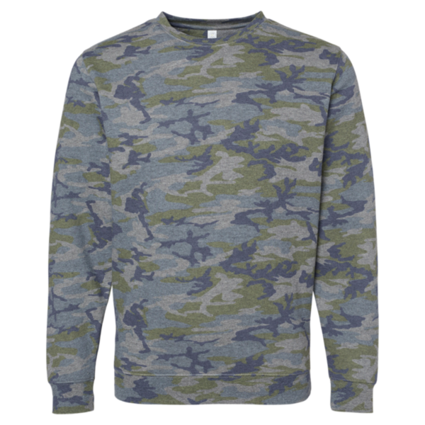 LAT Unisex Elevated Fleece Crewneck Sweatshirt, Vintage Camo, Front view