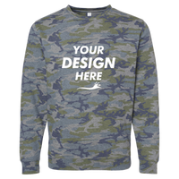 LAT Unisex Elevated Fleece Crewneck Sweatshirt, Vintage Camo, Front view, Mockup