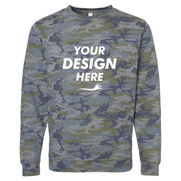 LAT Unisex Elevated Fleece Crewneck Sweatshirt, Vintage Camo, Front view, Mockup