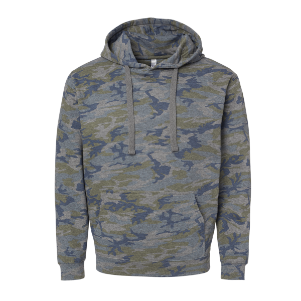 LAT Unisex Elevated Fleece Hoodie Sweatshirt, Vintage Camo, Front view