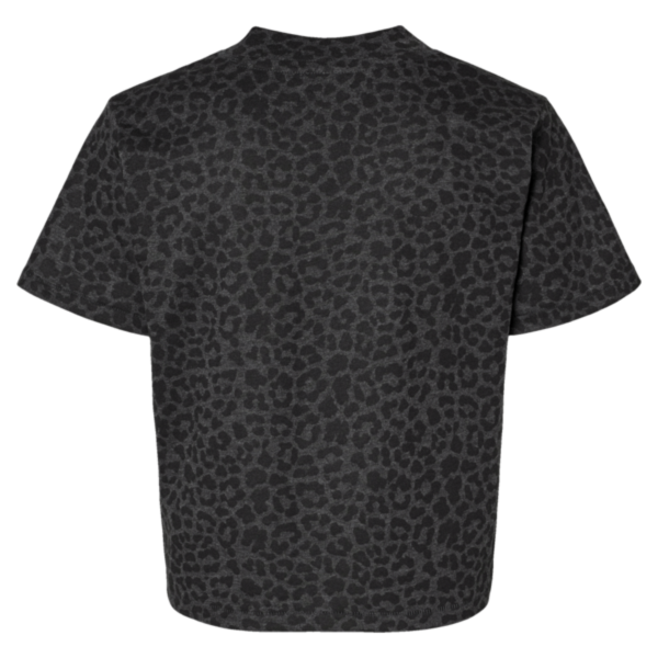 LAT Women's Boxy Tee, Black Leopard, Back view