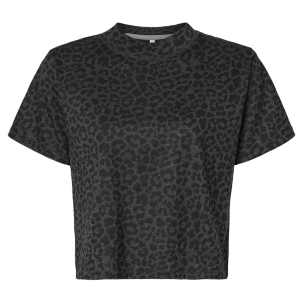 LAT Women's Boxy Tee, Black Leopard, Front view