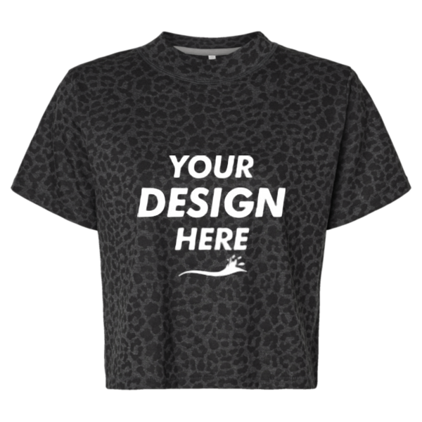 LAT Women's Boxy Tee, Black Leopard, Front view, Mockup