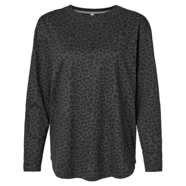 LAT Women's Fine Jersey Long Sleeve Tee, Black Leopard, Front view