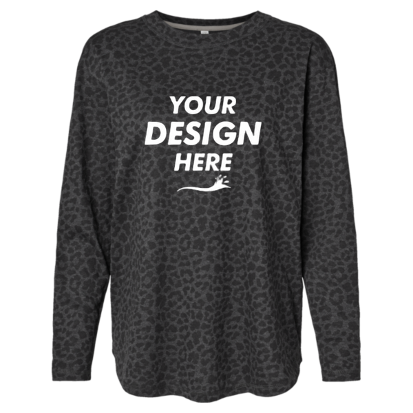 LAT Women's Fine Jersey Long Sleeve Tee, Black Leopard, Front view, Mockup
