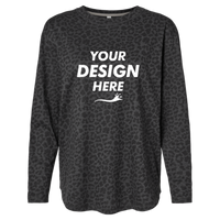 LAT Women's Fine Jersey Long Sleeve Tee, Black Leopard, Front view, Mockup