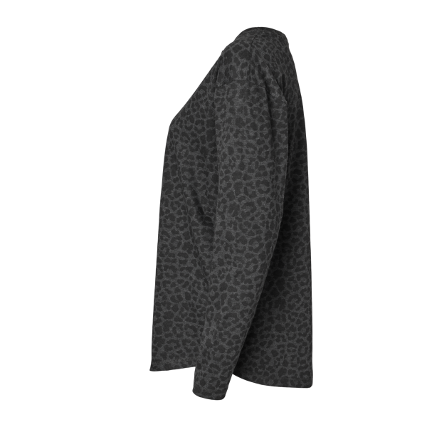 LAT Women's Fine Jersey Long Sleeve Tee, Black Leopard, Left Sleeve view