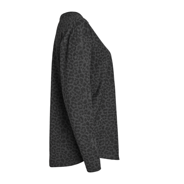 LAT Women's Fine Jersey Long Sleeve Tee, Black Leopard, Right Sleeve view