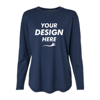 LAT Women's Fine Jersey Long Sleeve Tee, Denim, Front view, Mockup