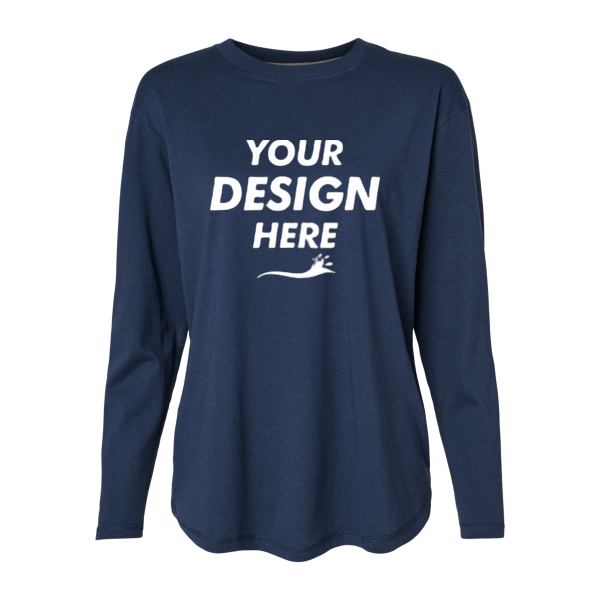 LAT Women's Fine Jersey Long Sleeve Tee, Denim, Front view, Mockup