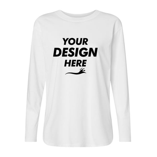 LAT Women's Fine Jersey Long Sleeve Tee, White, Front view, Mockup
