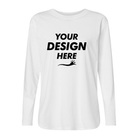 LAT Women's Fine Jersey Long Sleeve Tee, White, Front view, Mockup