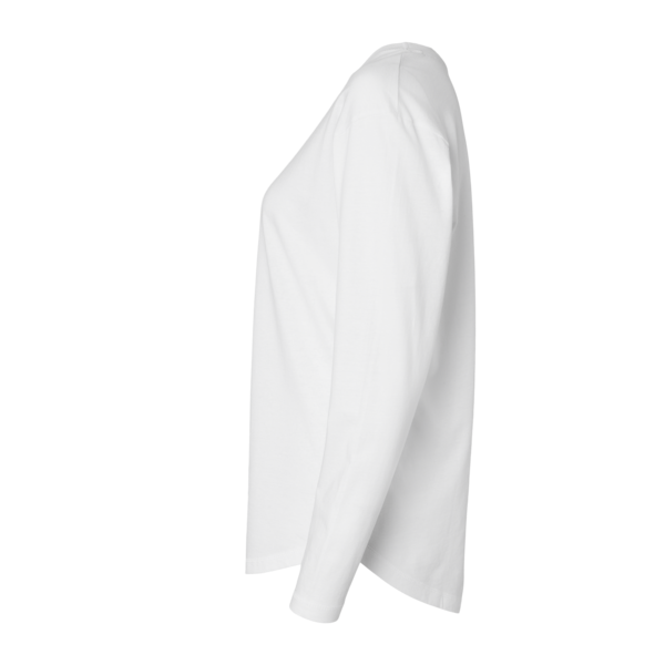 LAT Women's Fine Jersey Long Sleeve Tee, White, Left Sleeve view