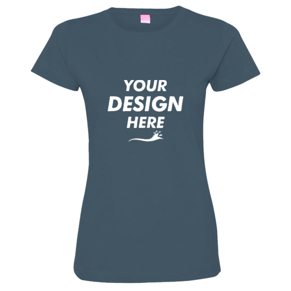 LAT Women's Fine Jersey Tee, Vintage Denim / Vintage Denim, Front view, Mockup