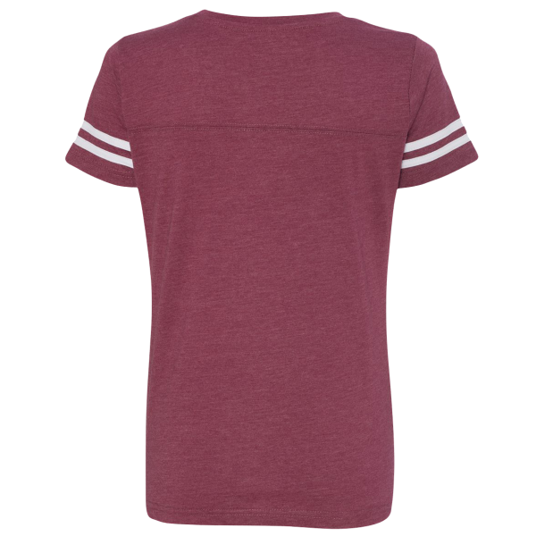 LAT Women's Football V-Neck Fine Jersey Tee, Vintage Burgundy / White, Back view