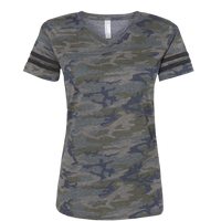 LAT Women's Football V-Neck Fine Jersey Tee, Vintage Camo / Vintage Smoke, Front view