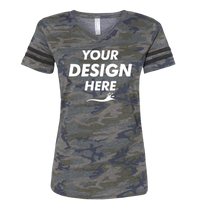 LAT Women's Football V-Neck Fine Jersey Tee, Vintage Camo / Vintage Smoke, Front view, Mockup